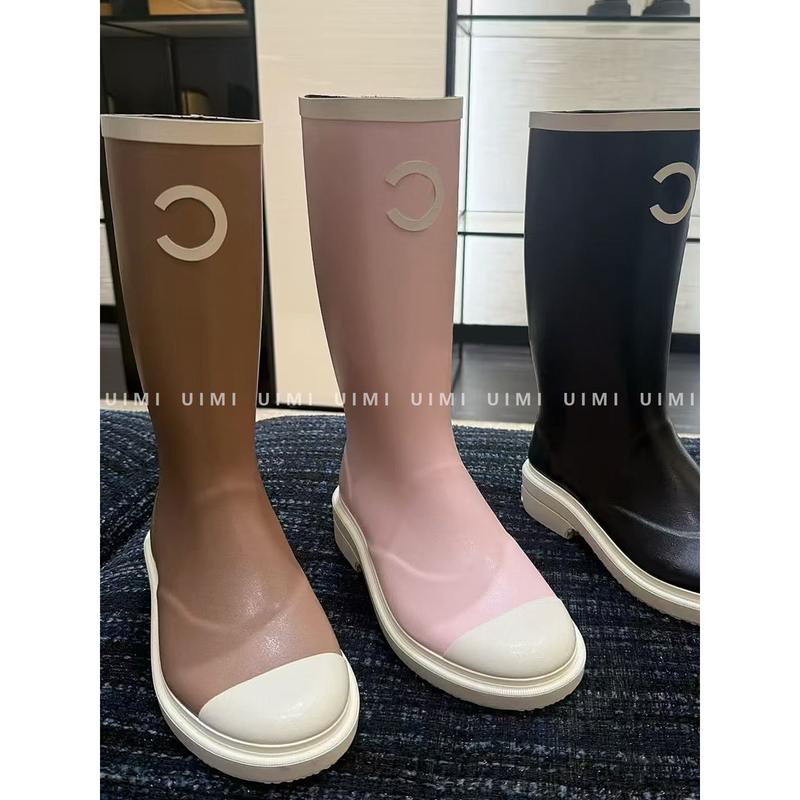 Uimi/Unlock a Good Mood on Rainy Days! 25Fw Classic Round-Toe Letter High-Top Rain Boots Thick-Soled Riding Boots for Women