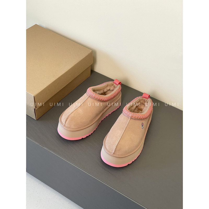 Uimi/Limited Edition Girly Pink! 25Fw Ethnic Style Thick-Soled Slip-On Half-Slipper Snow Boots Furry Shoes