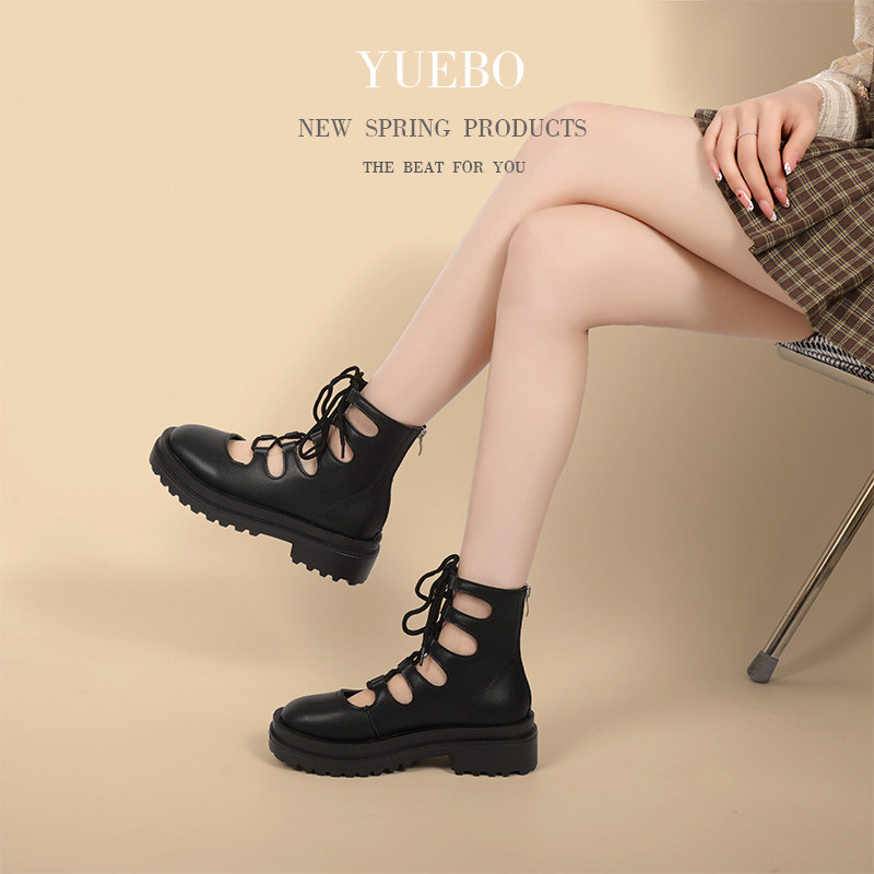 Thick Bottom Martin Boots 2022 Women Summer New Net Boots Slim breathable hollowed-out sandals Black small Heightening Short Boots