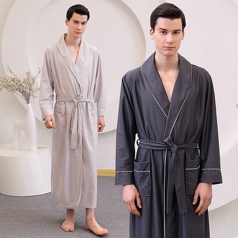 Spring, Autumn and Summer All-Season Bathrobe Men's Long Bathrobe Sleepwear Swimming Ice Silk Plus Size Bathrobe