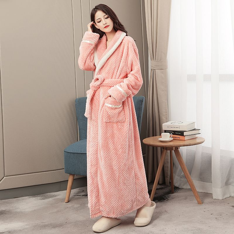 Ankle-Length Women's Autumn and Winter Long Bathrobe, Thickened Plush Coral Fleece Maternity One-Piece Pajamas, 2025 New Model Ankle-Length Women's Autumn and Winter Long Bathrobe, Thickened Plush Coral Fleece Maternity One-Piece Pajamas, 2025 New Model