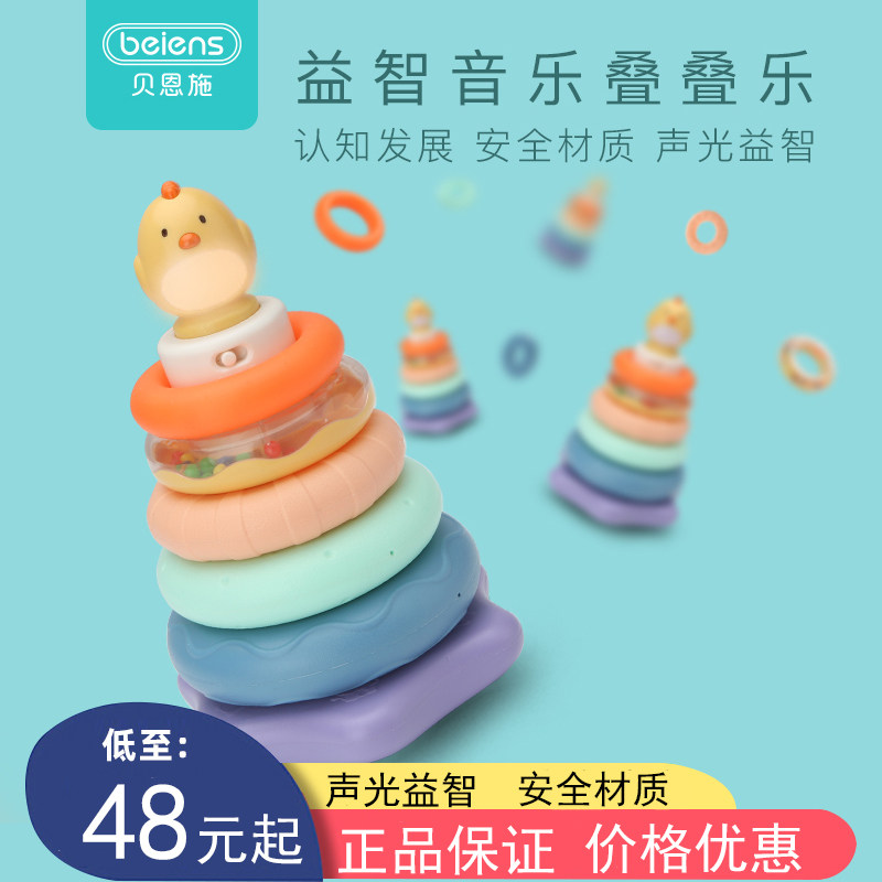 Bernsch Baby Stack Lap Toy Pile Loop Puzzle Rainbow Tower Sleeve Tower Collar 3-year-old Child 1-2 years old