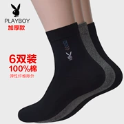 6 đôi tất cotton nam playboy cotton dày 100% cotton mùa thu và mùa đông nam vớ cotton thấm mồ hôi