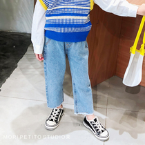 South Korean childrens clothing 2022 Childrens jeans Mens and womens children Washed Loose baby 9 Sub-pants Mao Side Spring and Autumn