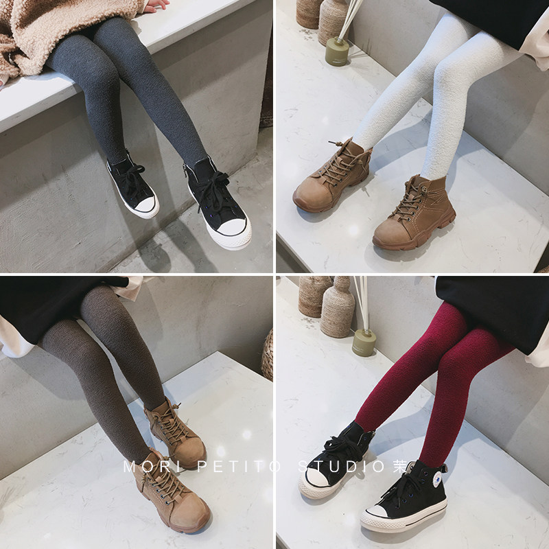 Small girl half-sided socks autumn and winter children's pantyhose thick centipede yarn warm fluff pantyhose
