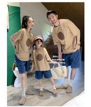 Childrens boomer short sleeve T-shirt denim shorts suit 2023 new summer pro-son dress mother-and-son dress
