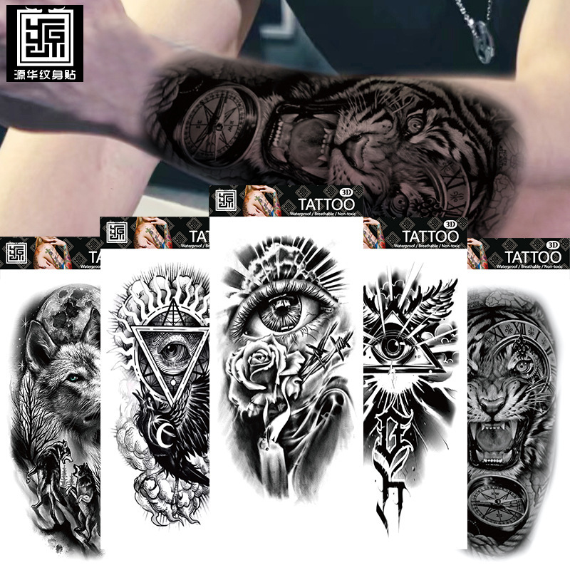 Temporary Tattoo Waterproof Tattoo Stickers for Men and Women, Wolf Head Totem, Arabic Text Tattoo Stickers, Cross-Border Supply Temporary Tattoo Waterproof Tattoo Stickers for Men and Women, Wolf Head Totem, Arabic Text Tattoo Stickers, Cross-Border Supply