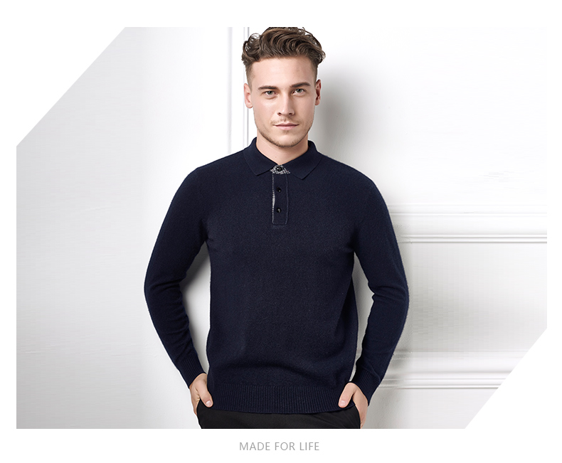 Honglian HỒNG LIAN nam cashmere POLO cổ áo giản dị kinh doanh áo thun đáy áo ấm áo len dày