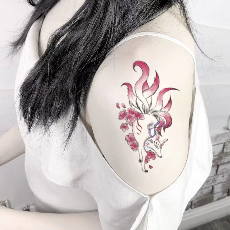 Nine-tailed fox tattoo stickers lasting tattoo stickers nine-tailed fox flower arm tattoo stickers fox tattoo stickers set of 9