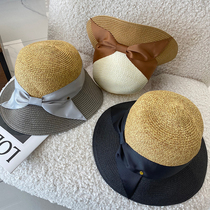 Japan single 2021 new UV sunscreen color foldable bow straw hat large brim shade fisherman hat female