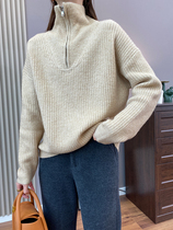 French elegant style very simple retro simple half zipper lapel cashmere wool pullover knitted sweater women 21 autumn and winter