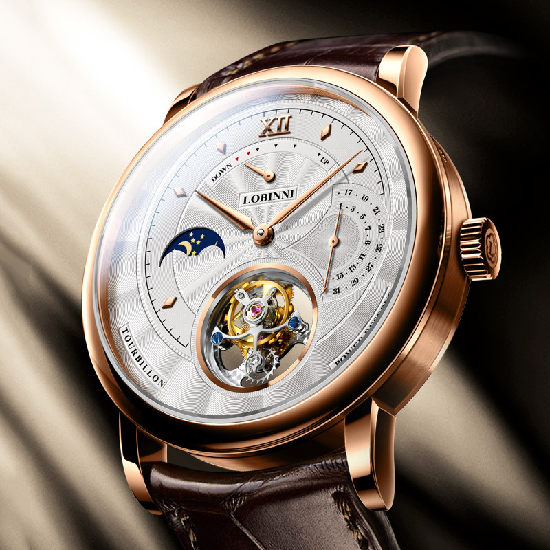 Robini Tourbillon Watch Men's Manual Mechanical Watch Waterproof Hollow Leather Belt Ultra-thin Men's Watch