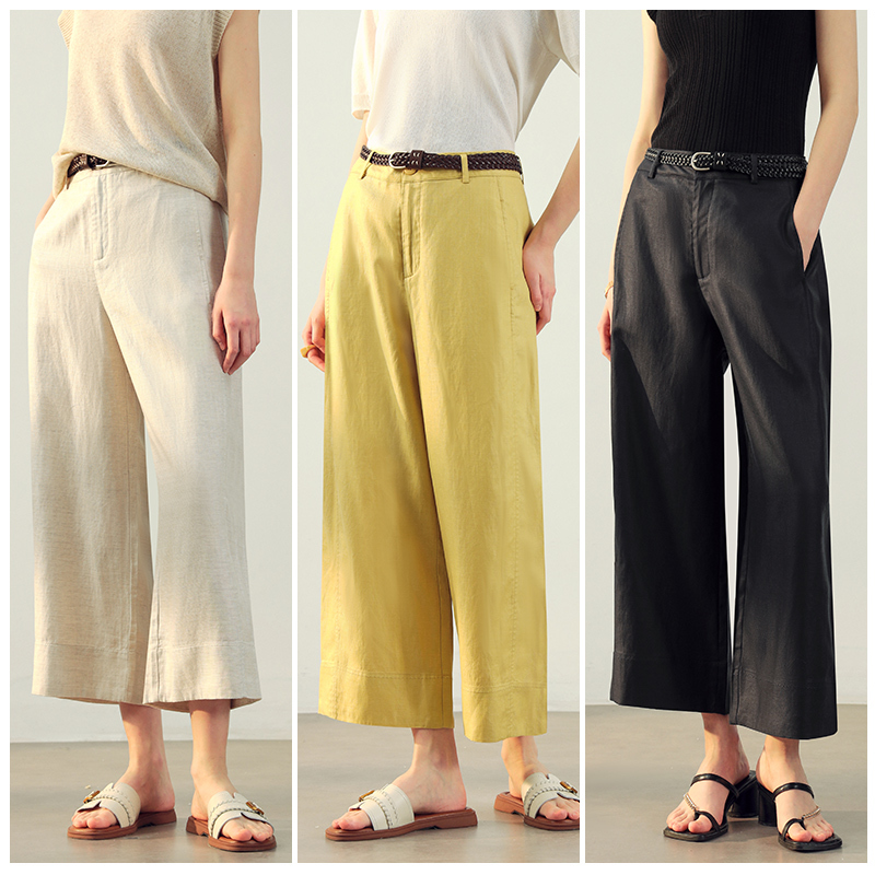 Ryokuchi Ld·Oj Philosophy of Nature |   Tencel Linen Nine-Point Straight-Leg Casual Pants, Slimming and Easy to Match, Includes Belt.