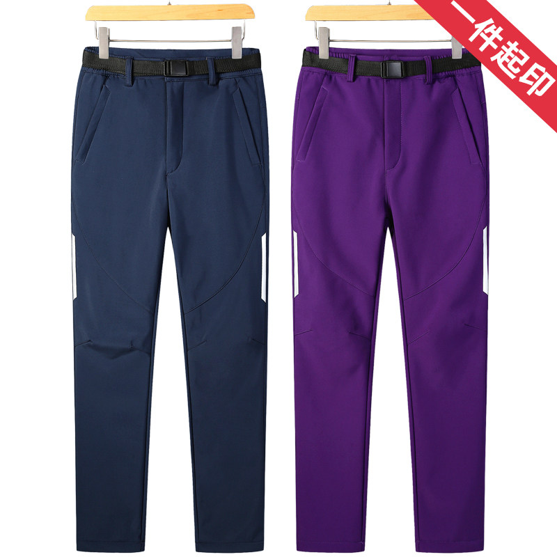 Outdoor sports assault pants men's slim thickening autumn and winter large size solid color soft shell fleece ski mountaineering trousers women