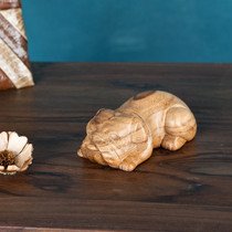 Solid wood carving Bulldog animal ornaments handicrafts twelve Zodiac gifts cute living room decorations