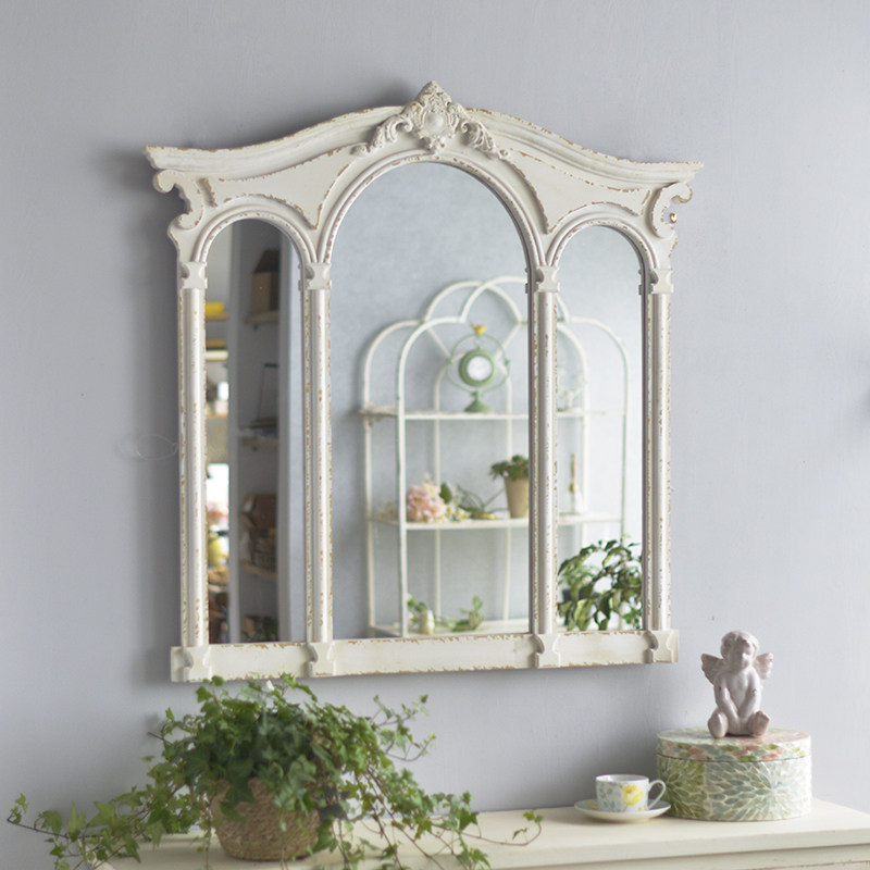 JZ010 European French style white retro old window mirror porch mirror bedroom dressing mirror wall hanging wall decoration