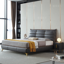 Italian dermal bed Light Luxury modern high - end skin bed master bedroom in 2022 new atmospheric soft - bag bed