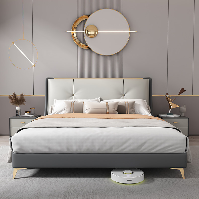 Italian light luxury leather bed modern minimalist master bedroom wedding bed 1 8 meters double bed small apartment side bed