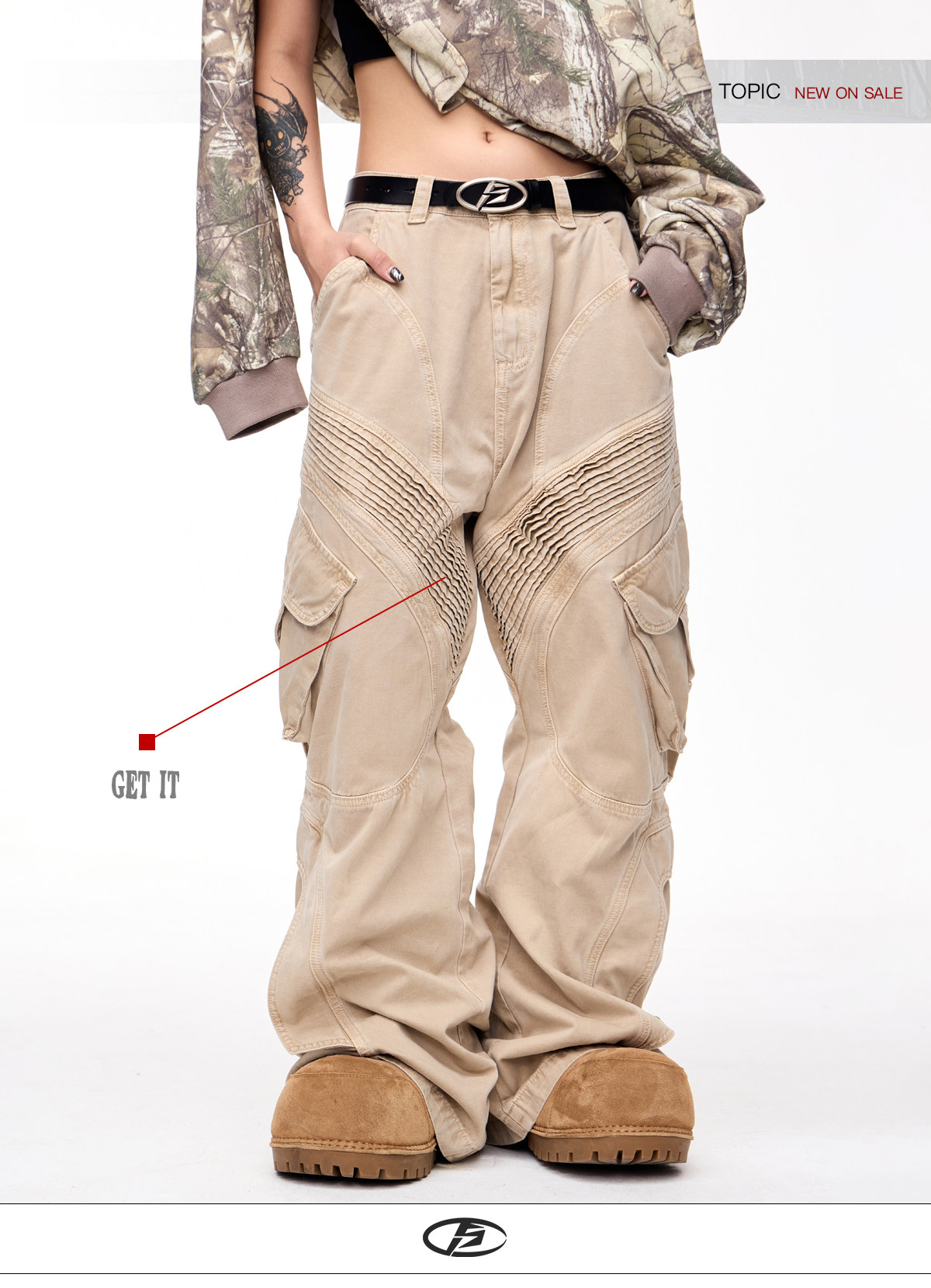 Obsessed! PEOPLESTYLE Vintage Irregular Pleat Cargo Pants, Subtle Flare - Detail image 1