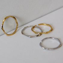 S925 pure silver Korean Korean Han Dynasty extremely simple INS cold light wind irregular irregularly shaped flowing wave fine opening female ring