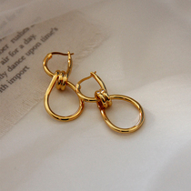 EuroUS 18K bag gold celi French style designer 8 words winding cord knotted earrings anti-allergy