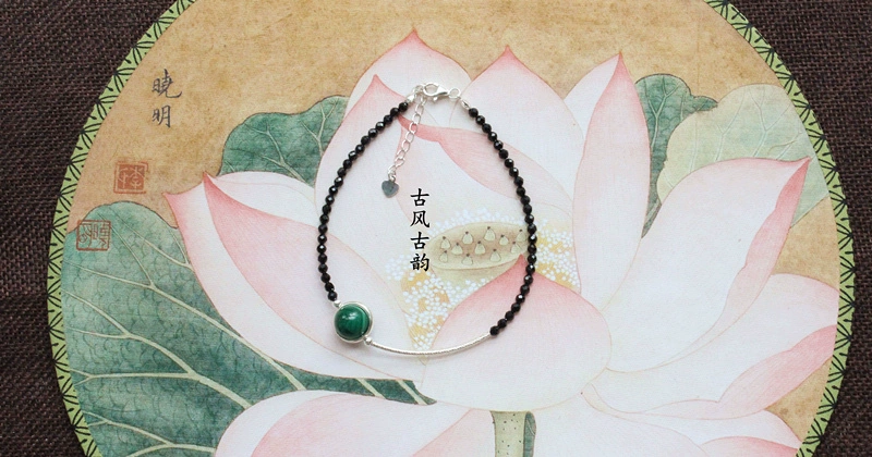 [Wangfu | Lucky] vòng chân malachite tự nhiên tốt phần 925 bạc đen spinel quà tặng cho bạn gái