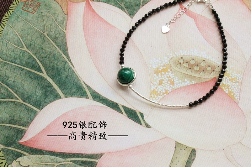 [Wangfu | Lucky] vòng chân malachite tự nhiên tốt phần 925 bạc đen spinel quà tặng cho bạn gái