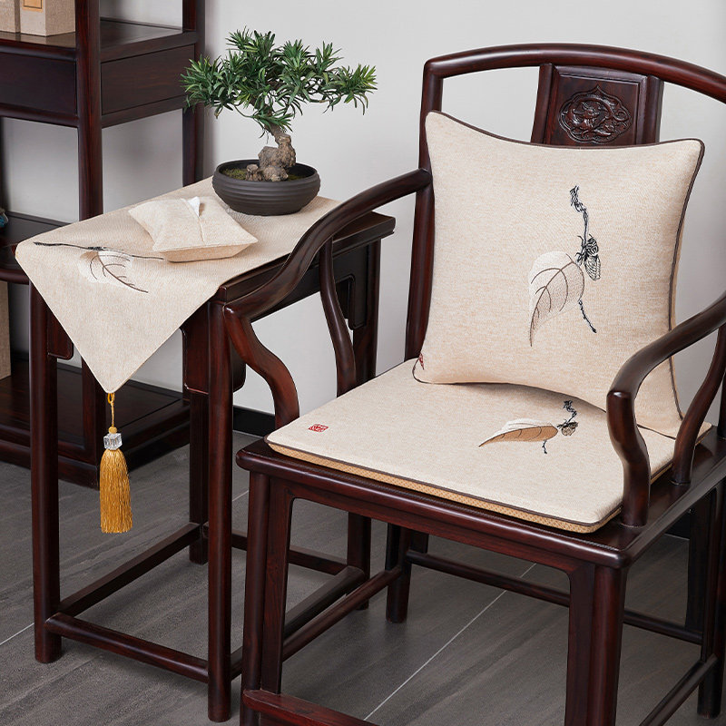 Chinese style sofa chair Cushion Red Wood Solid Wood Hemp Cloth Embroidery Mat Dining Chair Taiko Chair Circle Chair Officer Hat Chair Seat Cushion