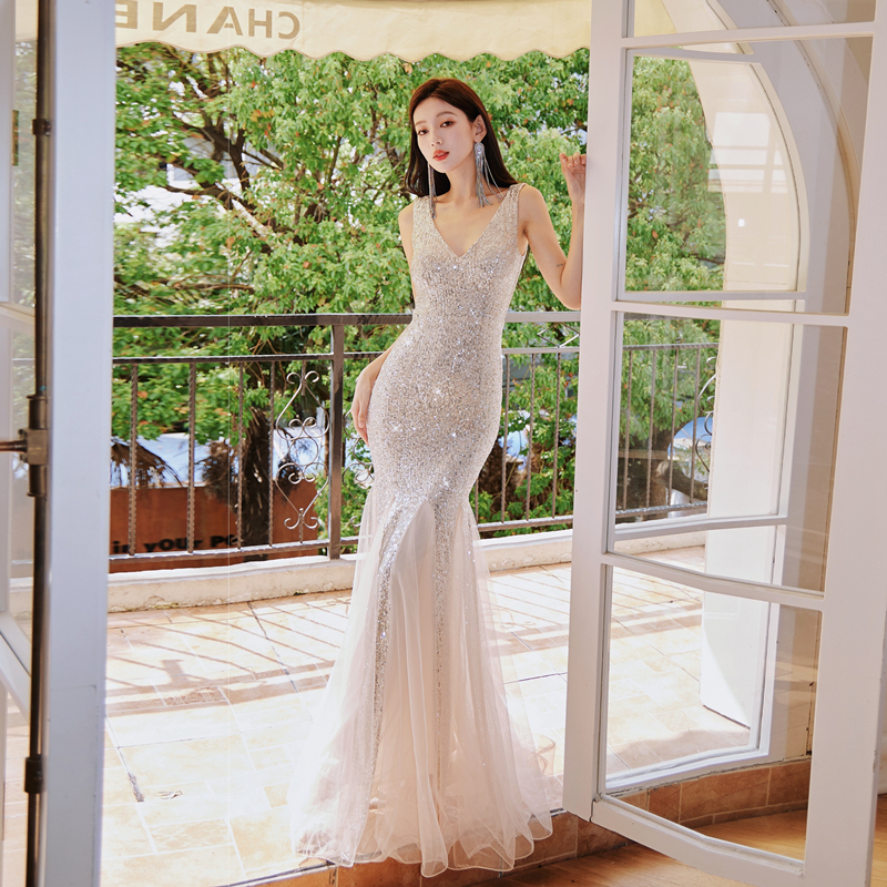 Dollytang Starlight Mermaid High-End Fine Glitter Dress Mesh Fishtail Dress Mini Dress