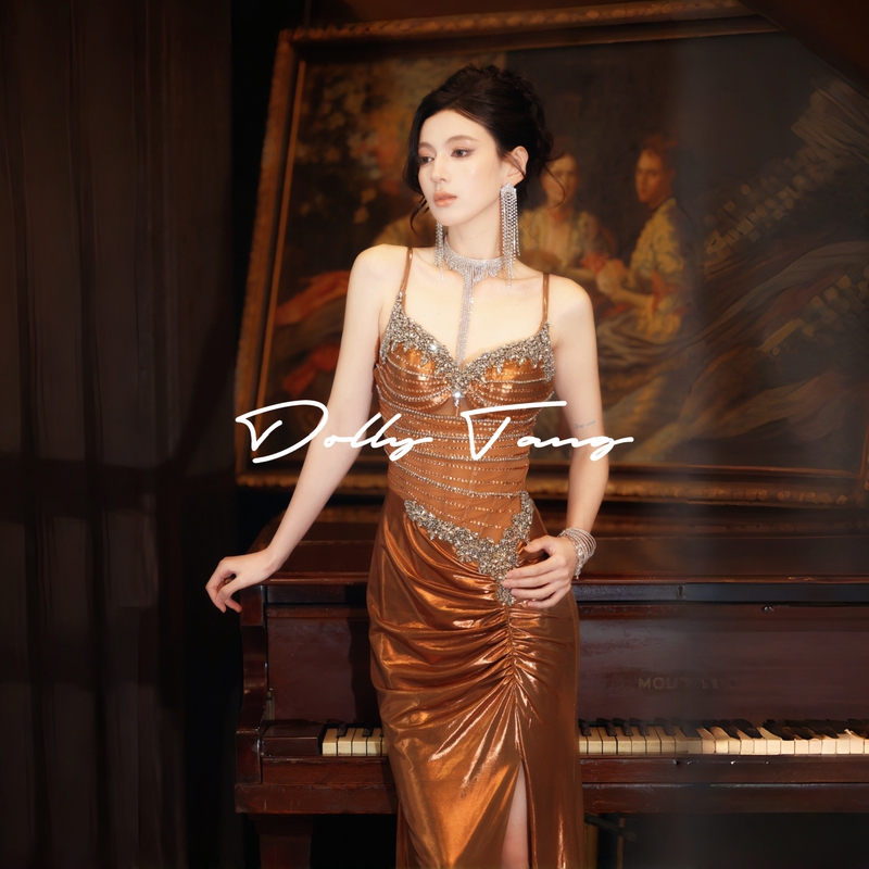 Dollytang Luxury Heavy Beaded Rhinestone Strap Dress Full of Diamonds Sexy Toasting Dress Party Gown Dollytang Luxury Heavy Beaded Rhinestone Strap Dress Full of Diamonds Sexy Toasting Dress Party Gown
