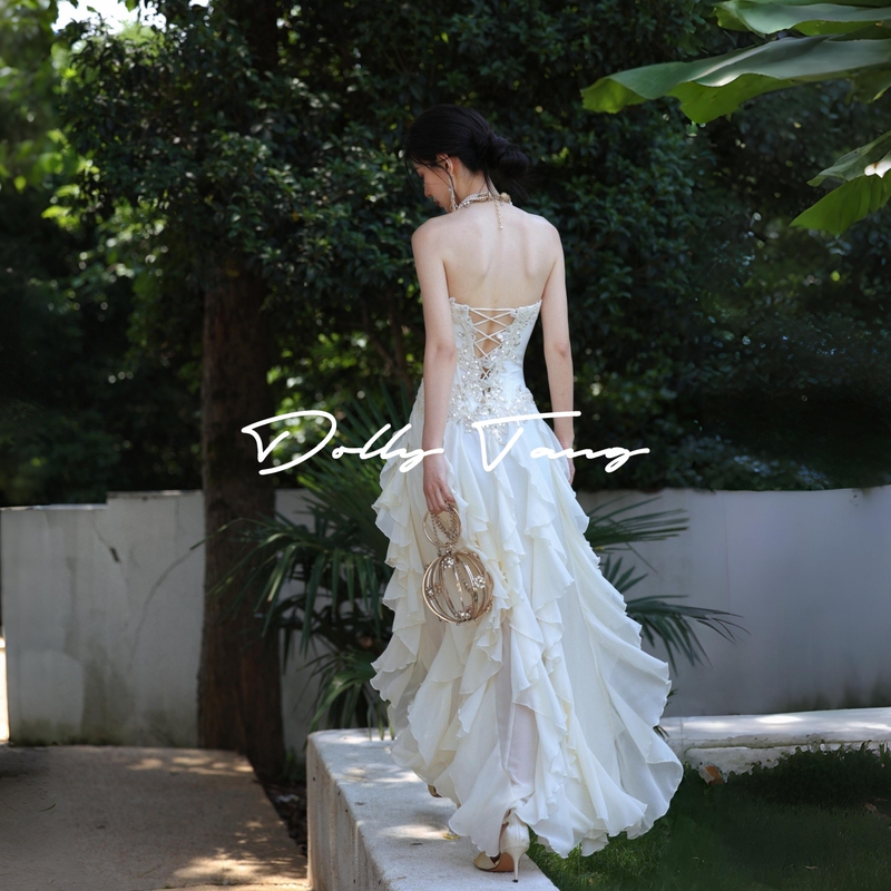 Dollytang Duojia【Eve】Heavy-Duty Ruffled Strapless Dress Vintage Texture Handmade Gown