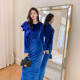 Design sense three-dimensional ruffled velvet hip dress female dollytang high waist slim daily dress