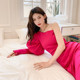 Design sense one-shoulder lantern sleeve bag hip dress dollytang niche one-sleeve high waist slit dress