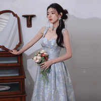 dollytang Duojia Glitter Jacquard French Dress, a gold-tone figure-showing high-waisted party dress