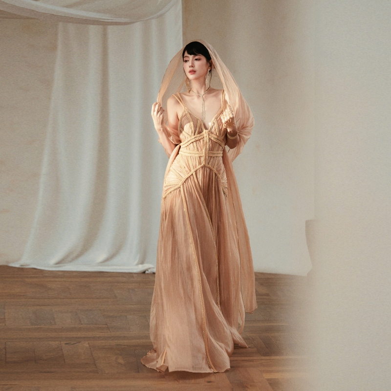 Dollytang [Apocalypse] Sand Dune Heavy Industry Rhinestone Ribbon Dress Design Sense Mini Dress