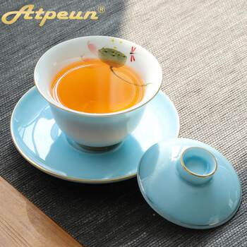 Atpeun white porcelain tureen, real hand-painted sweet white porcelain tea bowl, dehua han white porcelain mutton fat jade clay kung fu bubble