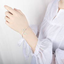  S925 sterling silver bracelet girls Korean version of the opening leaves forest leaves green buds tender buds opal small fresh bracelet