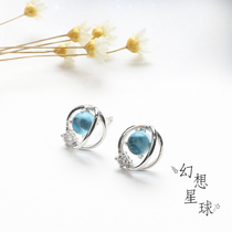  S925 Sterling silver Fantasy planet earrings Cosmic aurora blue glass earrings key planet girl heart Christmas gift