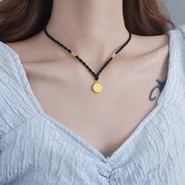 Black Rope Fu character necklace light luxury niche adjustable neck chain choker 2021 new female student pendant male