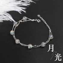  Blue moonstone bracelet Female sterling silver ice species natural crystal Gray moonstone Moonlight forest forest hand string student
