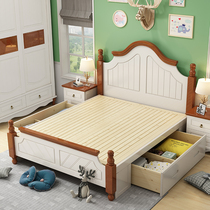 Mediterranean bed solid wood childrens bed boy single bed 1 35 meters 1 2 meters storage bed 1 5 teenagers high box bed