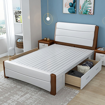 Solid wood childrens bed single bed 1 2 Mediterranean 1 35 m bed Boy 1m small Apartment 1 5m high Box storage bed