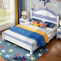 Solid wood childrens bed boy single bed 1 5 meters American youth bed 1 2 meters drawer high Box storage childrens bed