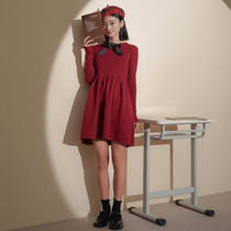 Ant Qva Knit Dress Dress Woman 2021 Fall Korean version retro long dress Skinny sweater dresses