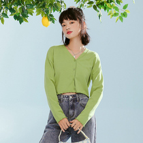 Short Knitted Sweater Woman 2021 Autumn Winter New Korean version Loose With Slim V Collar Cardiovert long sleeve blouse