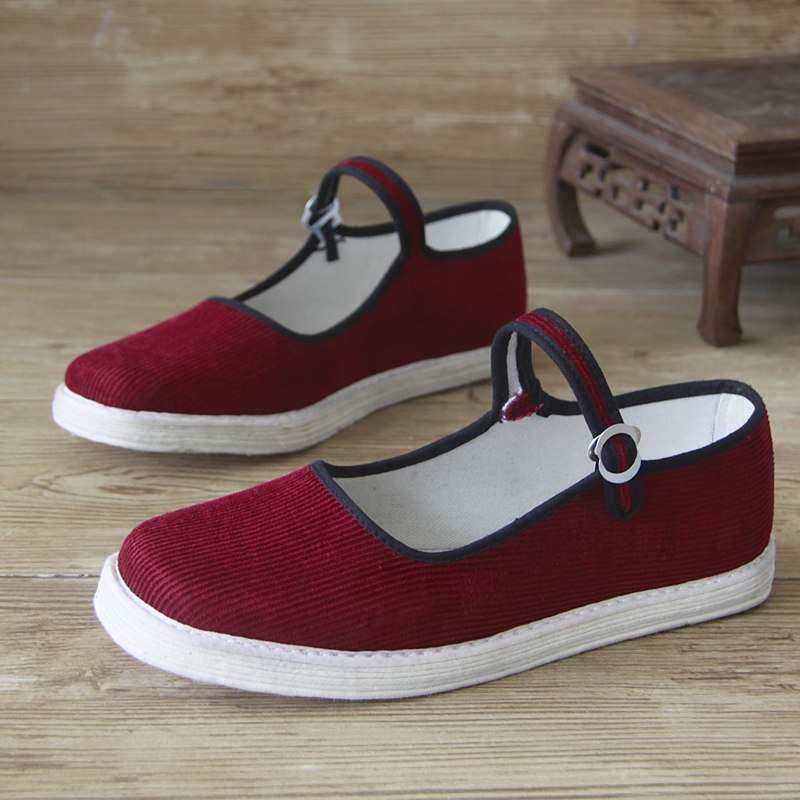 Women's word buckle with melaleuca bottom wild flat buckle pregnant women's wedding shoes corduroy non-slip cloth sole cloth shoes
