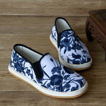 Old Beijing cloth shoes cotton cloth shoes thousand layer bottom cloth shoes Yuan blue and white breathable sweat-absorbing shoes men and women walking shoes