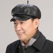 Middle-aged and elderly father autumn and winter innocent leather hat mens sheepskin single hat casual old hat star star star hat winter