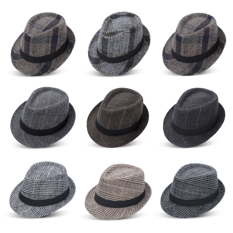 Hat Korean fashion check hat men's British jazz hat women's spring, autumn and winter woolen hat for the elderly hat