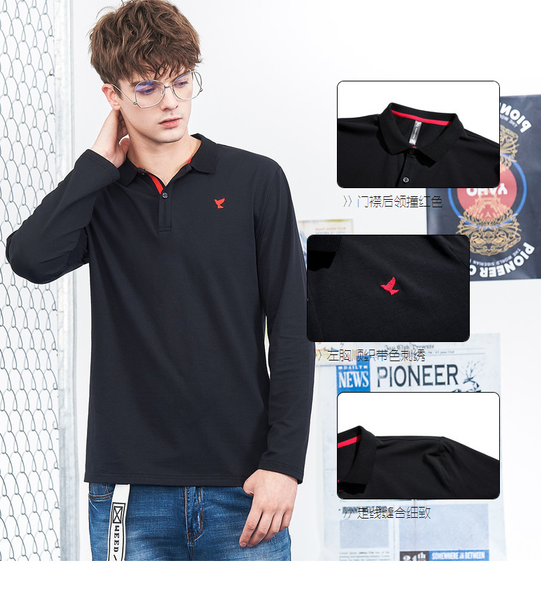 Áo thun nam tay dài 2018 mùa thu Lapel POLO Áo mở rộng Roadr Loose National Trend thêu áo sơ mi nam áo polo đẹp